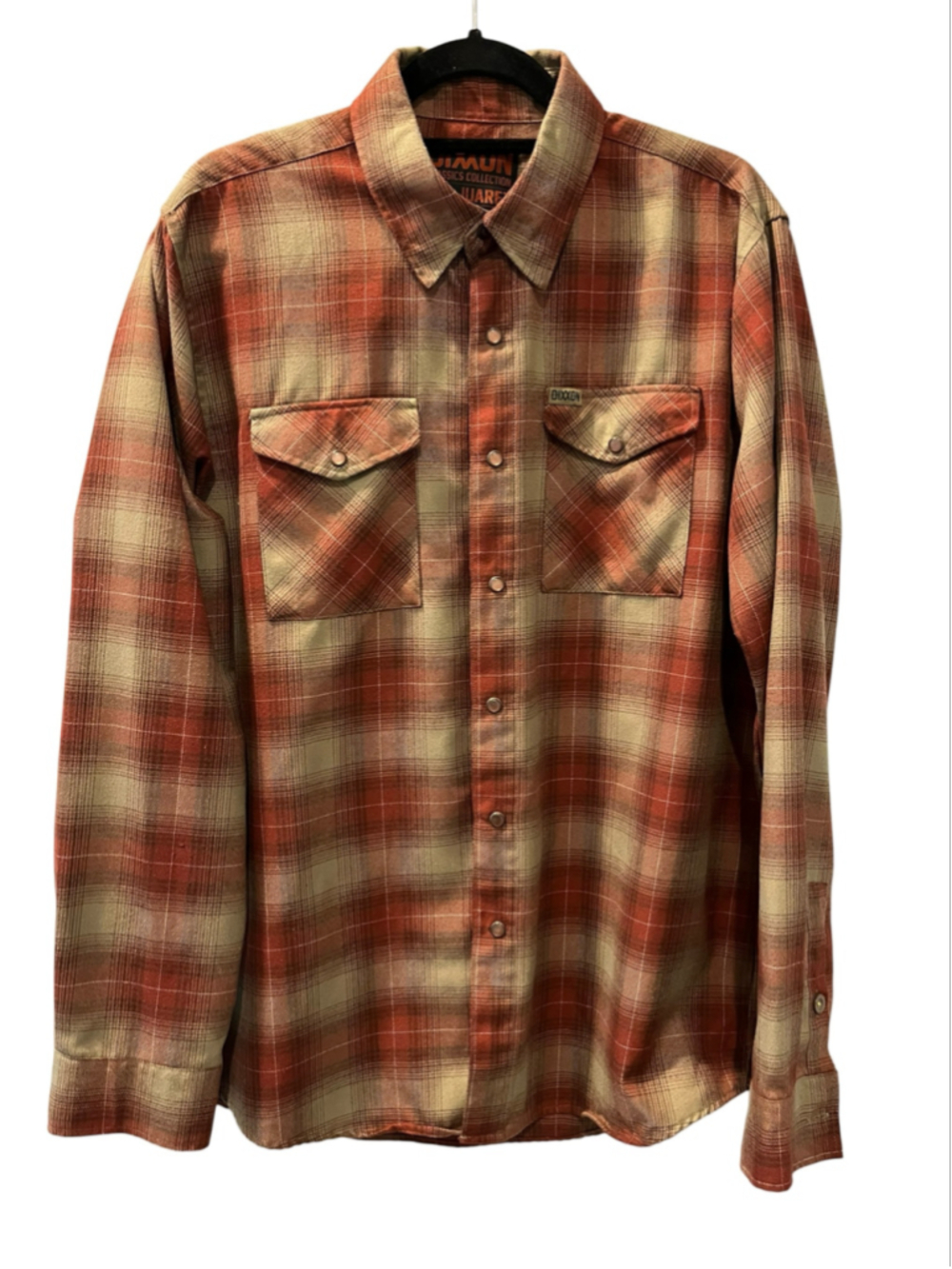 Dixxon Flannel Co The Juarez Mens Large Red Orange Plaid Pearl Snap Biker Style